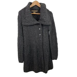 Irish Crafts Gray Cable Knit Long Button Up Cardigan Sweater Womens Size Small